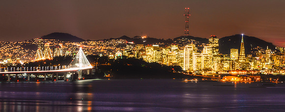 San Francisco during Christmas season, with the Embarcadero Towers Lit.